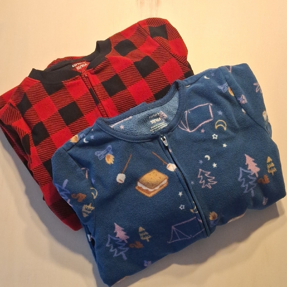 2 Carter's Red Plaid and Blue Camping Pajamas